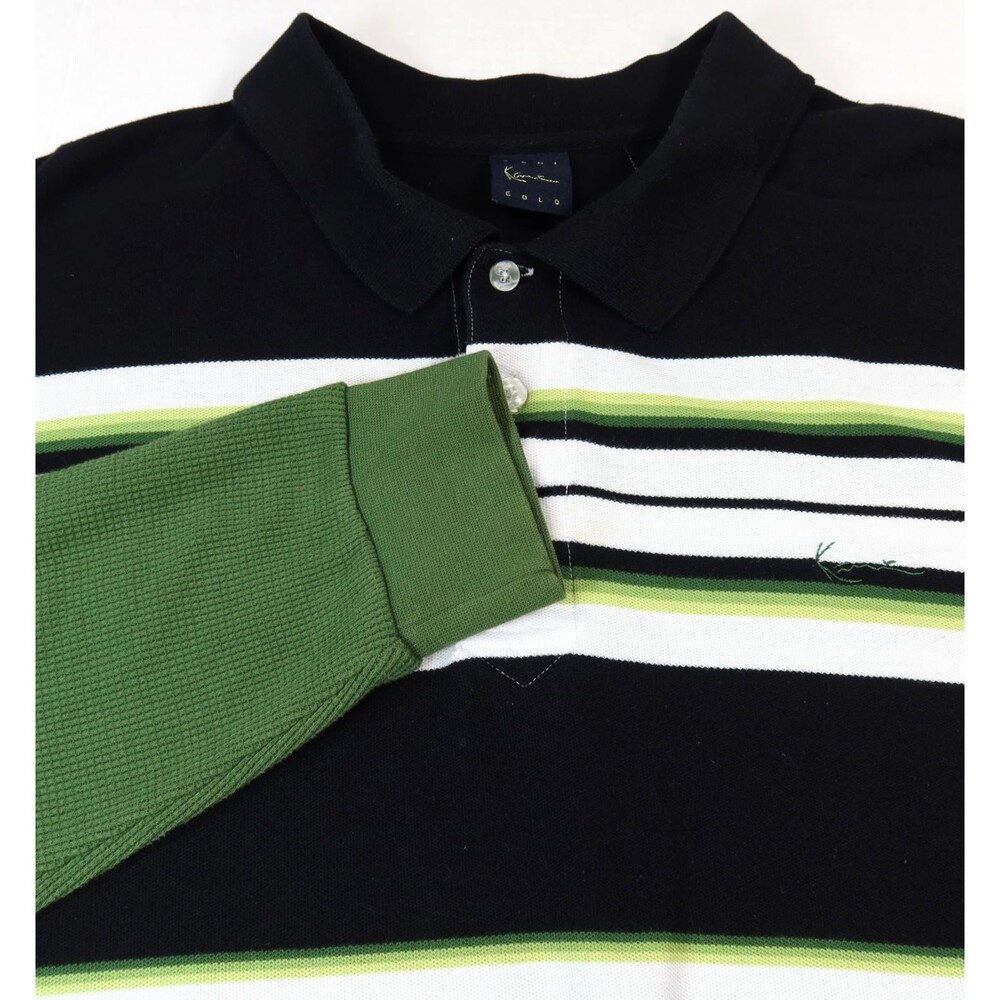 Vintage Y2K Karl Kani Polo Shirt Men's 4XB Big & Tall Green Striped Long Sleeve - Picture 3 of 14